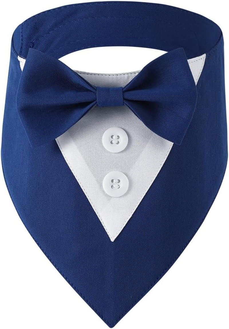 Dog Tuxedo, Formal Dog Wedding Bandana Collar with Bow Tie, Adjustable Pet Birthday Wedding Tux Outfit for Small Medium Large Dogs Pets(Small, Blue)