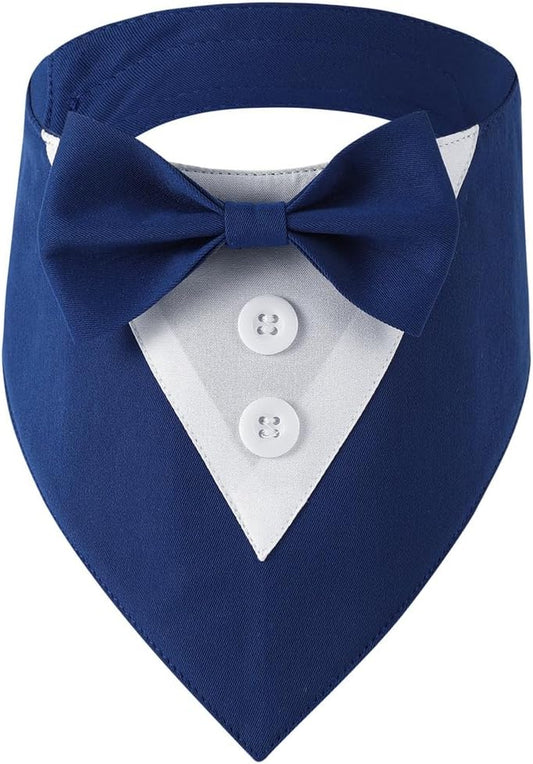 Dog Tuxedo, Formal Dog Wedding Bandana Collar with Bow Tie, Adjustable Pet Birthday Wedding Tux Outfit for Small Medium Large Dogs Pets(Small, Blue)