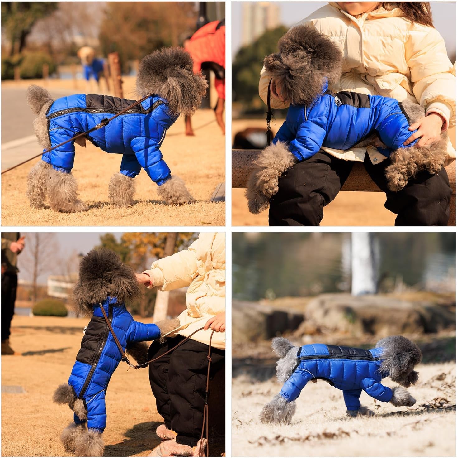 Dog Coat Dog Warm Jacket, 4 Legs Covered Waterproof Windproof Reflective Warm Dog Vest, Zippered Adjustable Outdoor Dog Snow Jacket for Small Medium Large Dogs Blue S