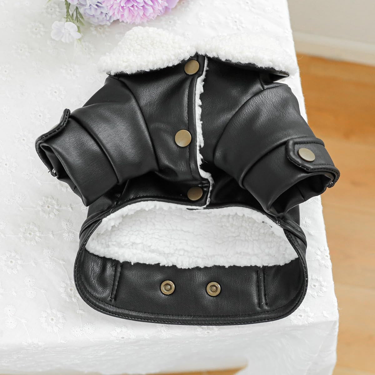 Dog Leather Jacket Fleece Lined Puppy Leather Coat Small Dog Winter Stylish Jacket Cold Weather Chihuahua Yorkie Warm Windproof Waterproof Coats Pet Christmas Holiday Birthday Dog Clothes