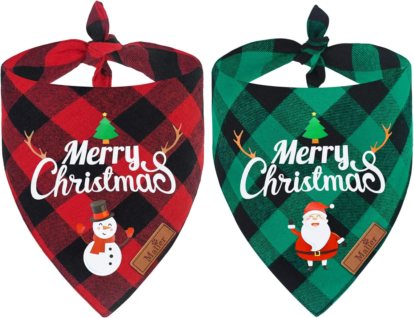 2 Pack Dog Bandanas Christmas Classic Buffalo Plaid Dog Bandana Dog Scarf Triangle Bibs Kerchief Merry Christmas Pet Costume for Small Medium Large Dogs Cats Pets (Christmas 1, Large)
