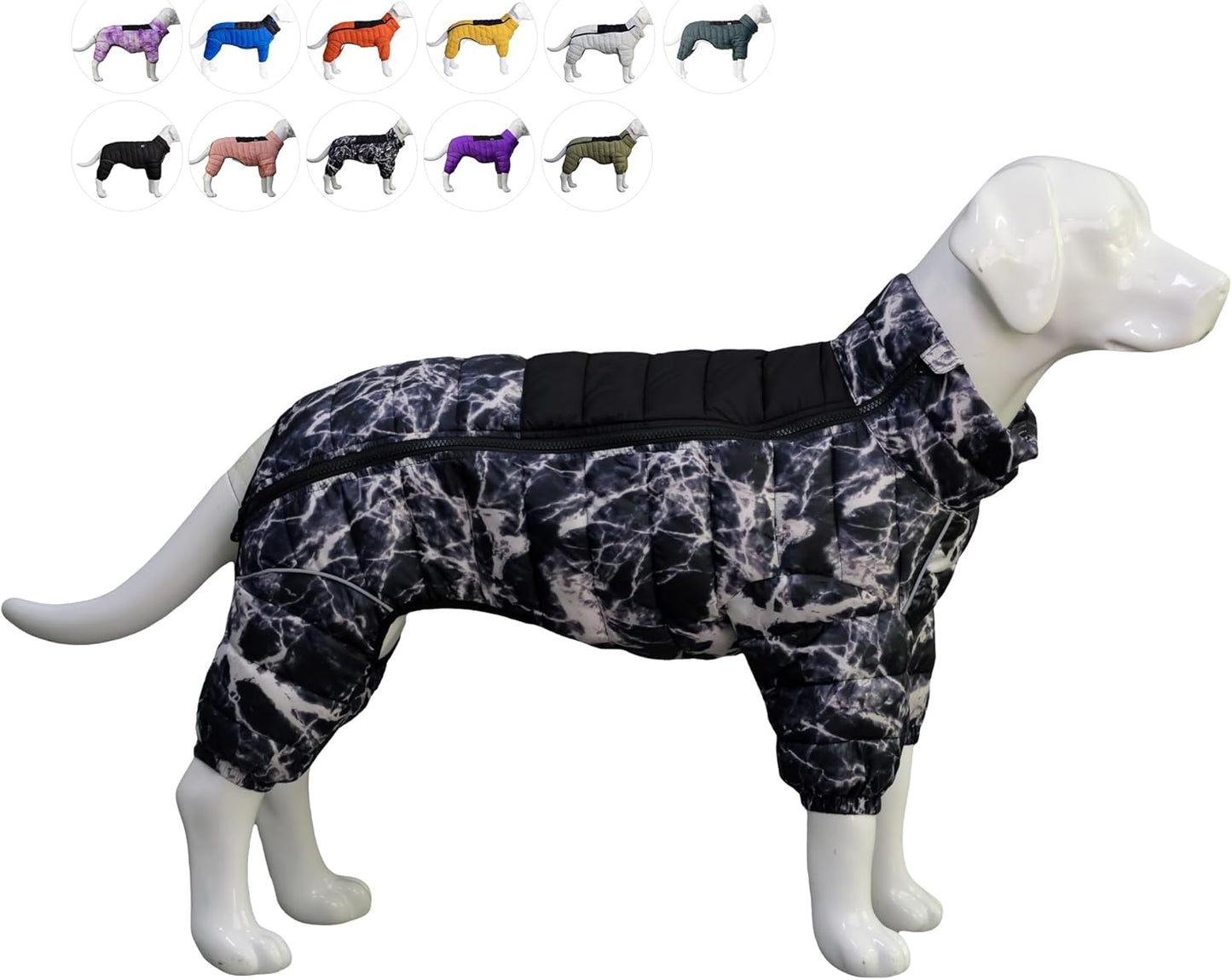 Dog Coat Dog Warm Jacket, 4 Legs Covered Waterproof Windproof Reflective Warm Dog Vest, Zippered Adjustable Outdoor Dog Snow Jacket for Small Medium Large Dogs Blue S