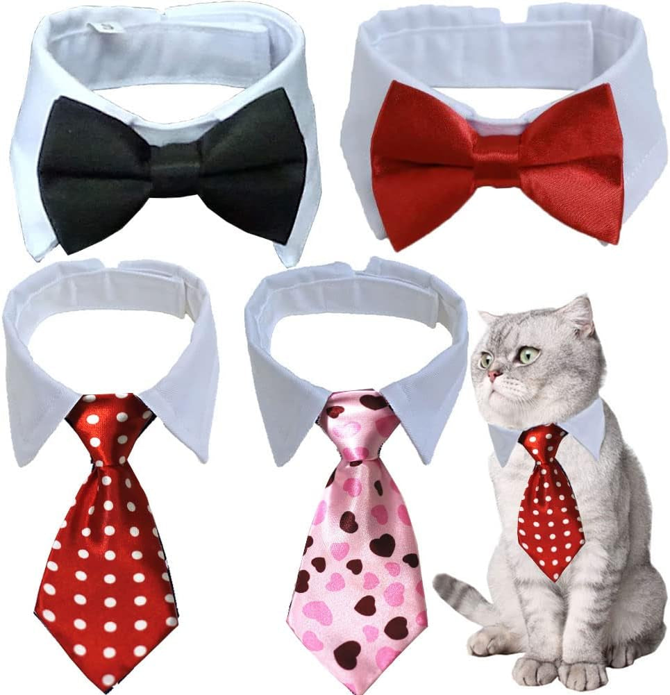 4 Pieces Pets Dog Cat Bowtie Pet Costume Adjustable Formal Necktie Collar for Cats Small Dogs Puppy Grooming Accessories Pink/Black