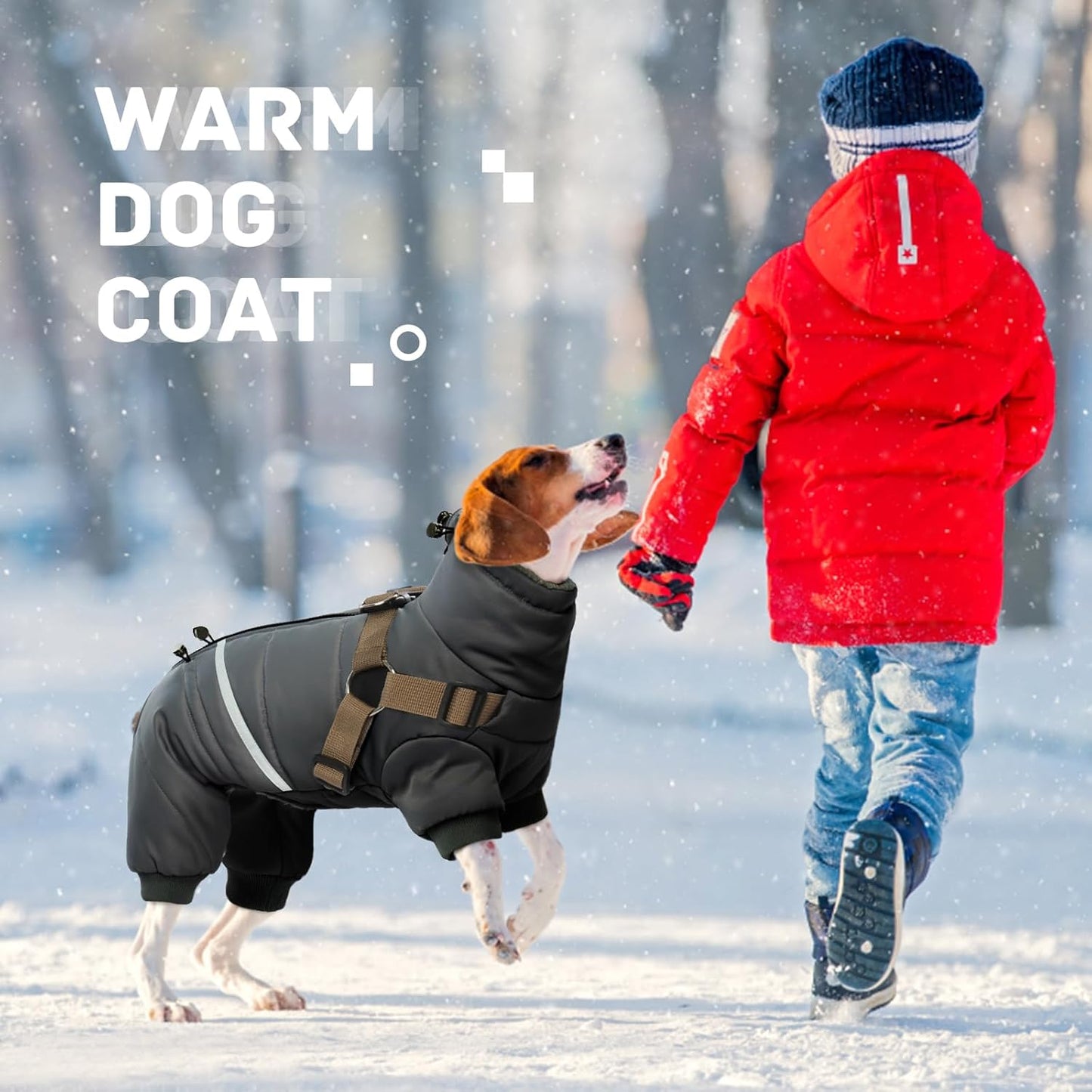 Black Dog Coat with Harness, Dog Winter Jacket, Dogs Onesie Body Warm Jackets, Small Dogs Winter Coats Reflective Windproof Warm Cold Weather Coats, Pet Waterproof Jacket Hiking S