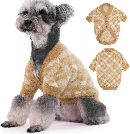 Small Dog Sweater - Winter Clothes for Dogs & Cats, Warm Knitwear Jacket, Winter Deluxe Coats for Puppies & Kittens, Doggy Costume XXS XS, Pet Apparel (Camel, X-Small)
