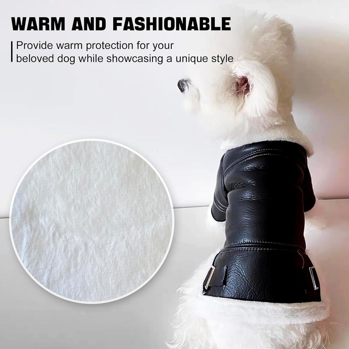 Dog Leather Jackets, Puppy Winter Coats, Windproof Waterproof Warm Lined Jackets for Small Dogs Puppy, Cute Leather Dog Jackets Winter Coat(M)
