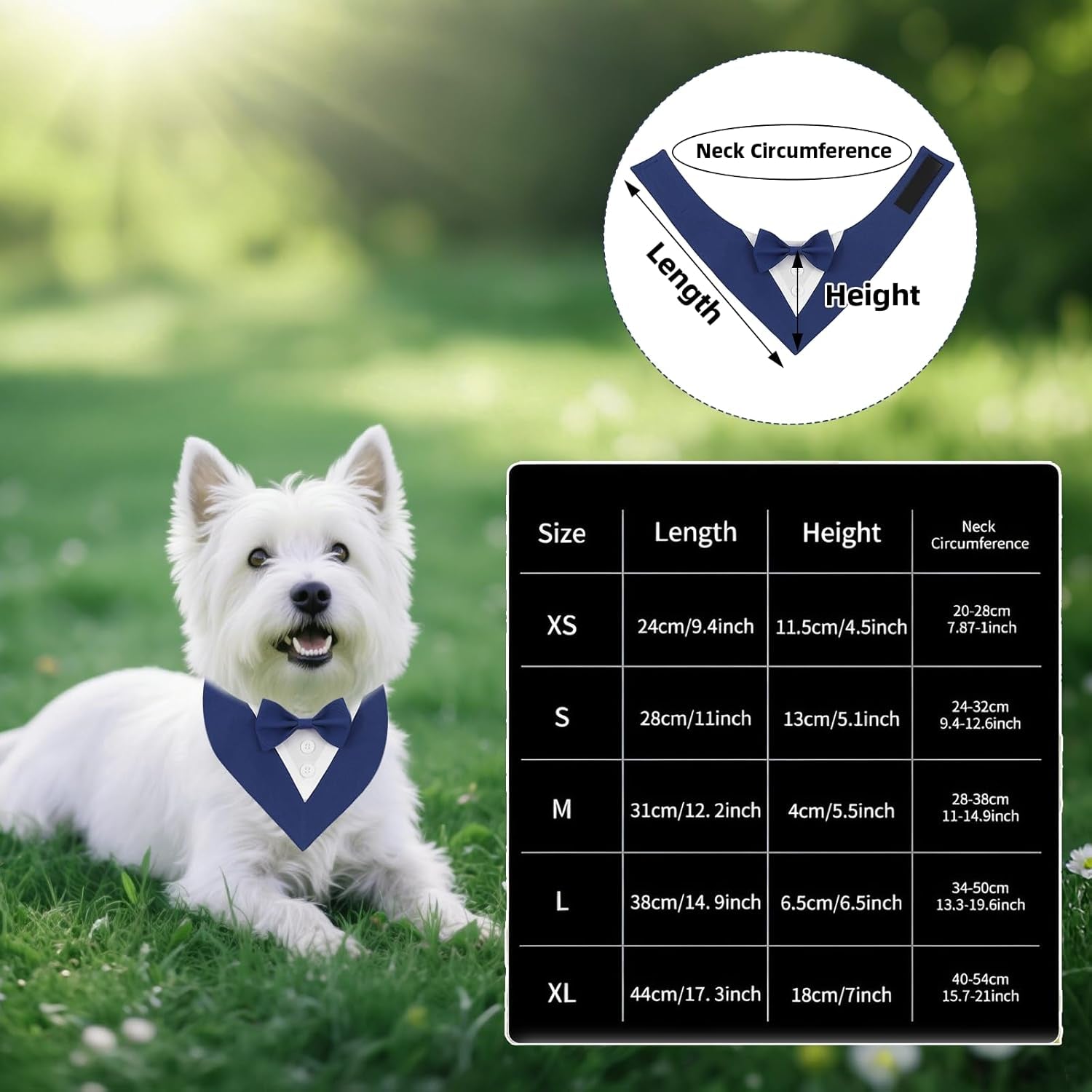 Dog Tuxedo, Formal Dog Wedding Bandana Collar with Bow Tie, Adjustable Pet Birthday Wedding Tux Outfit for Small Medium Large Dogs Pets(Small, Blue)