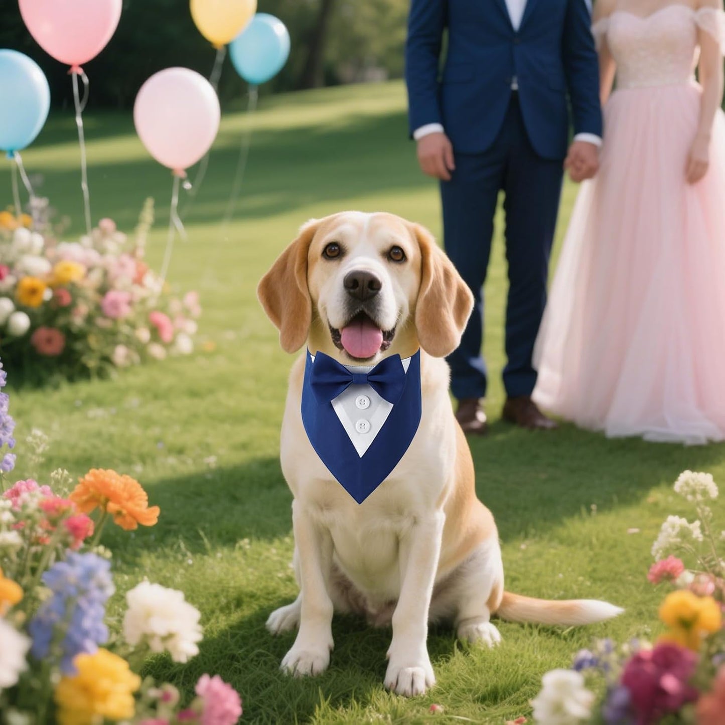 Dog Tuxedo, Formal Dog Wedding Bandana Collar with Bow Tie, Adjustable Pet Birthday Wedding Tux Outfit for Small Medium Large Dogs Pets(Small, Blue)