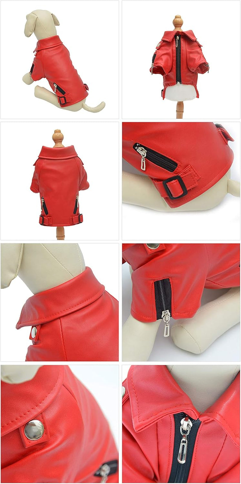 Cool Dog Leather Jacket, Warm Coats Dogs Windproof Cold Weather Coats for Large Medium Small Dogs, Miniature Schnauzers Clothing Red L