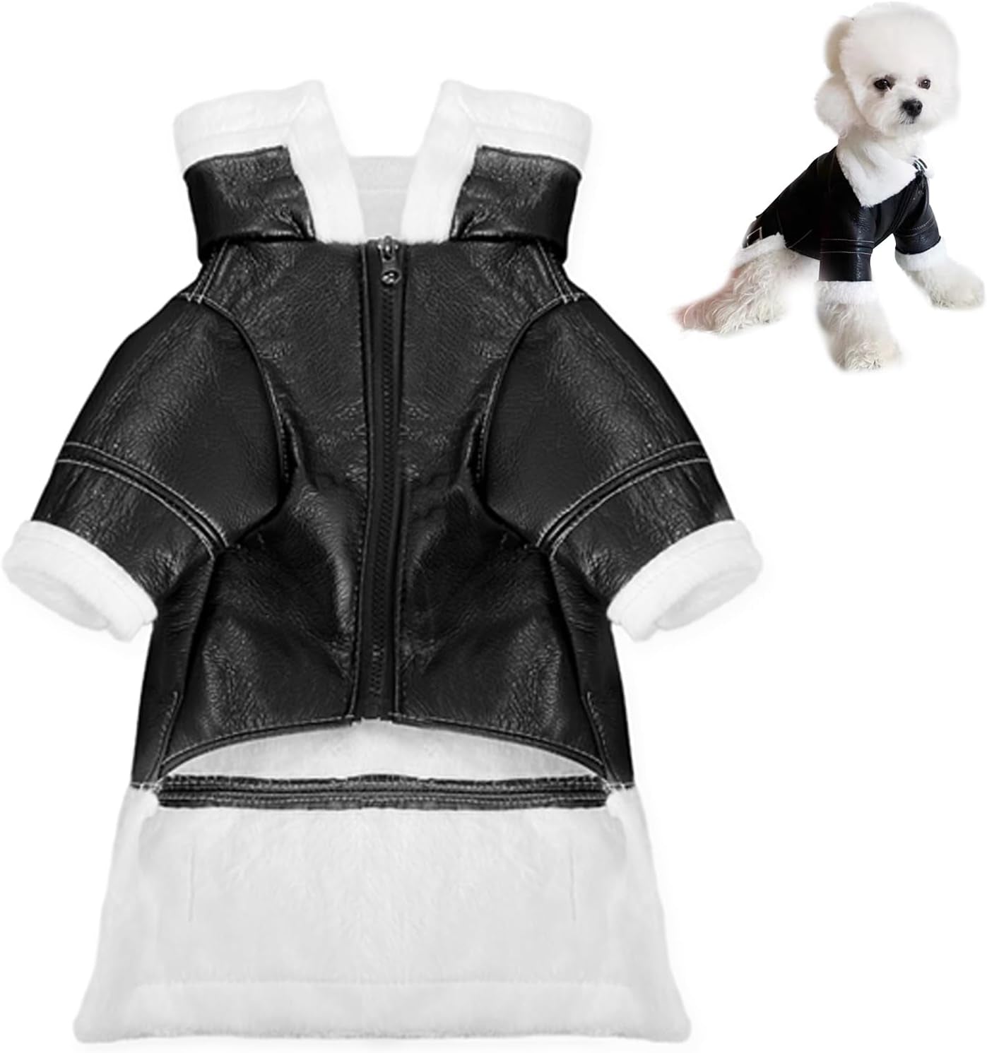 Dog Leather Jackets, Puppy Winter Coats, Windproof Waterproof Warm Lined Jackets for Small Dogs Puppy, Cute Leather Dog Jackets Winter Coat(M)