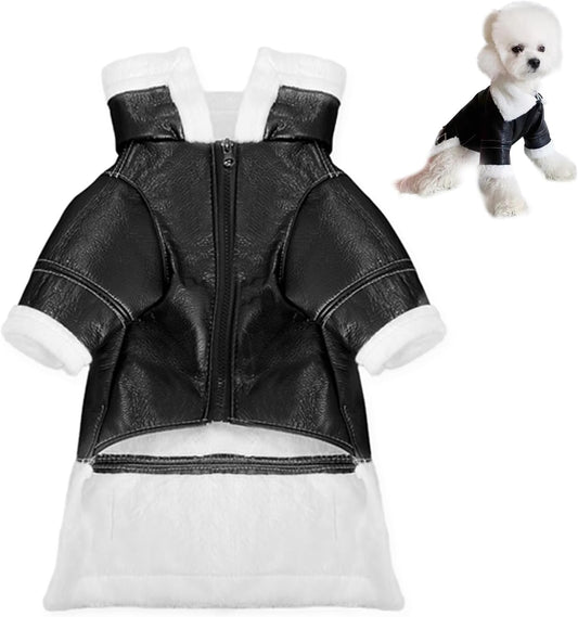 Dog Leather Jackets, Puppy Winter Coats, Windproof Waterproof Warm Lined Jackets for Small Dogs Puppy, Cute Leather Dog Jackets Winter Coat(M)