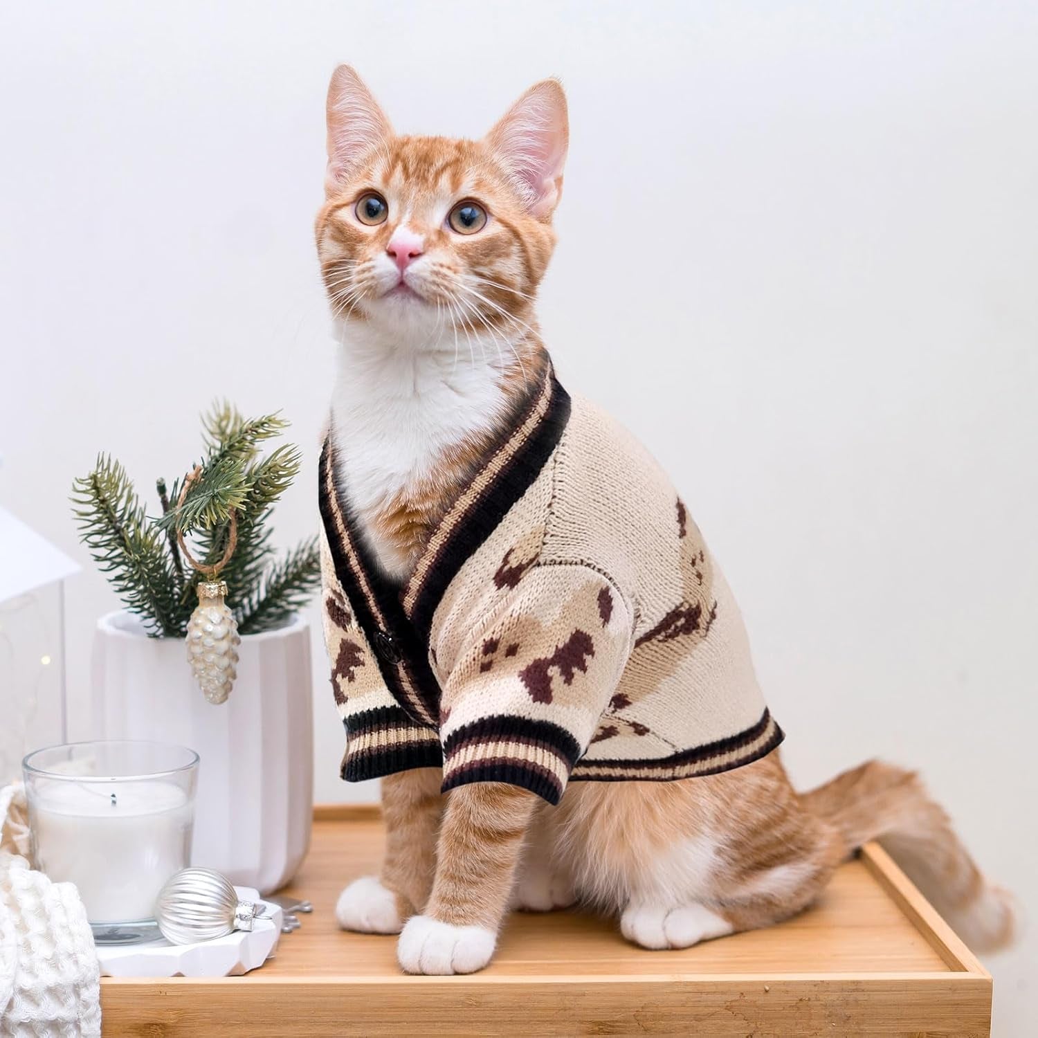 Small Dog Sweaters Cute Bear Dog Cardigans Clothes for Small Medium Dogs Boy Girl Puppy Cat Knitting Cardigan Outfits Dogs Autumn Coats Warm Pet Doggy Clothes Soft Knitwear Apparel (Beige,M)