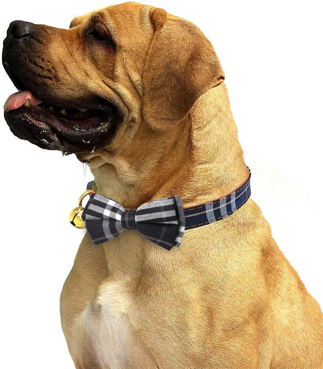 2 Pack/Set Dog Collars with Bow Tie and Bells, Adjustable Cute Dog Bow Ties Collar for Small/Medium/Large Boys and Girls Pets (Black+Brown, S(9.6''-13.8''))