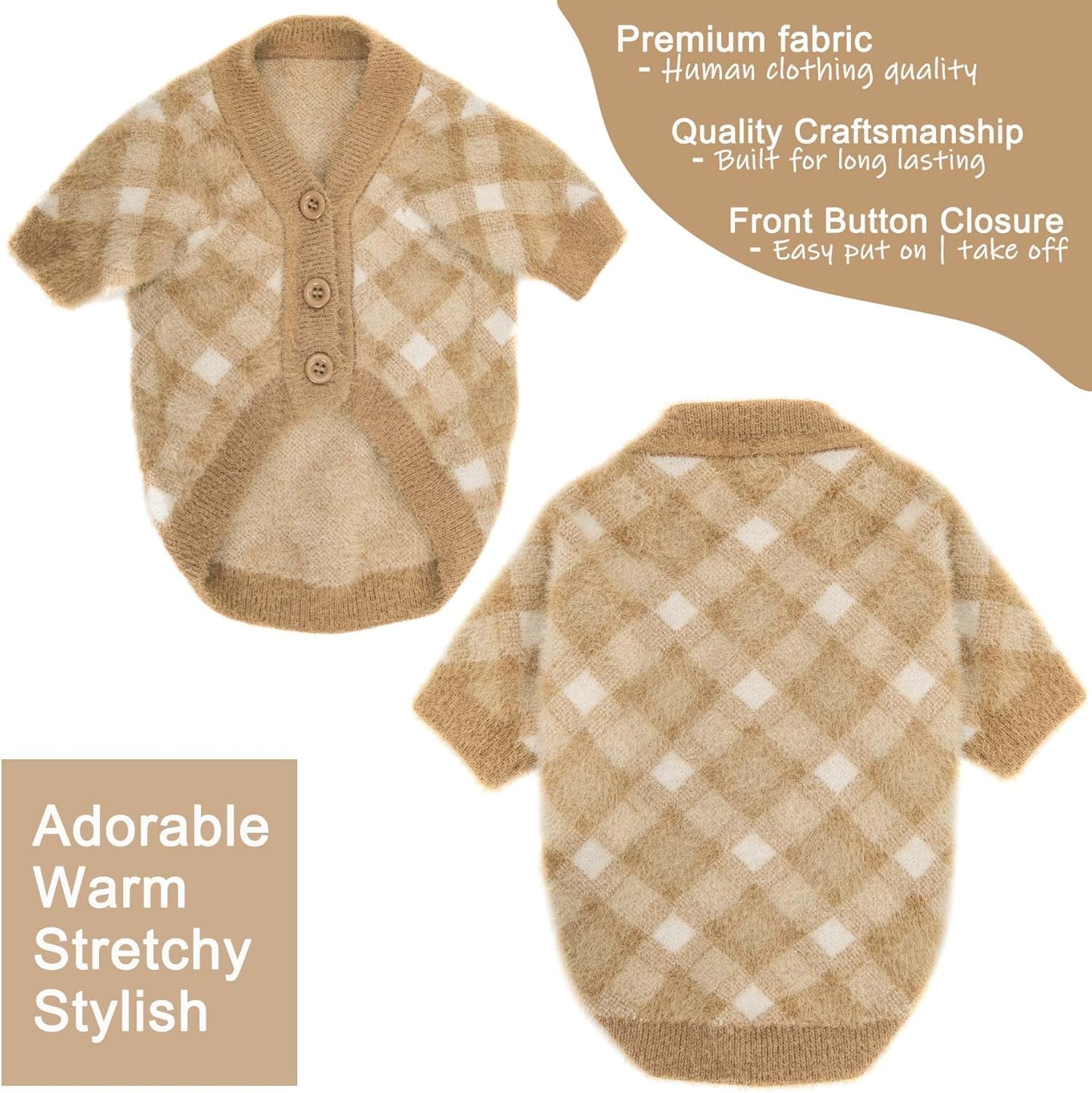 Small Dog Sweater - Winter Clothes for Dogs & Cats, Warm Knitwear Jacket, Winter Deluxe Coats for Puppies & Kittens, Doggy Costume XXS XS, Pet Apparel (Camel, X-Small)