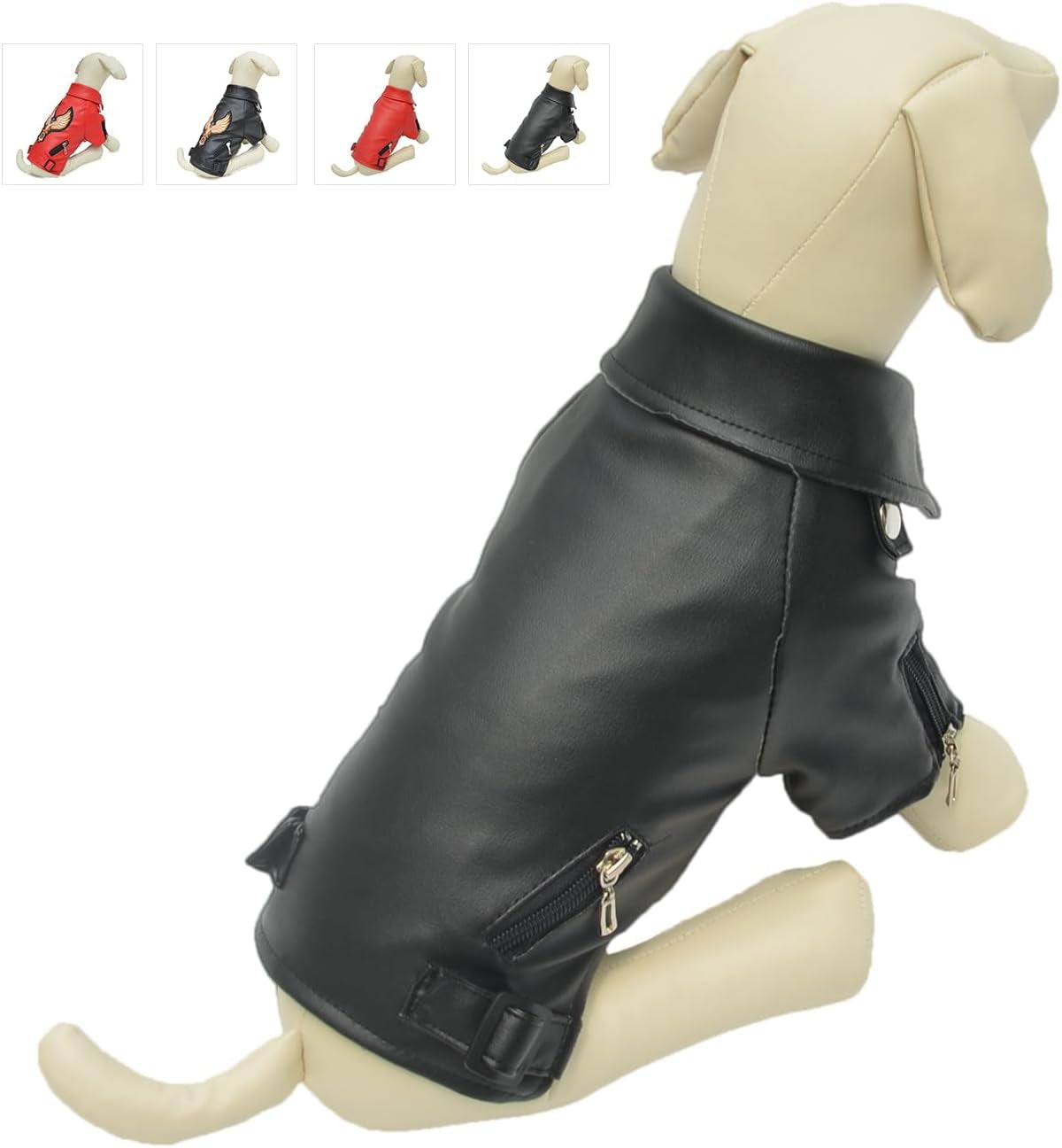 Cool Dog Leather Jacket, Warm Coats Dogs Windproof Cold Weather Coats for Large Medium Small Dogs, Miniature Schnauzers Clothing Red L