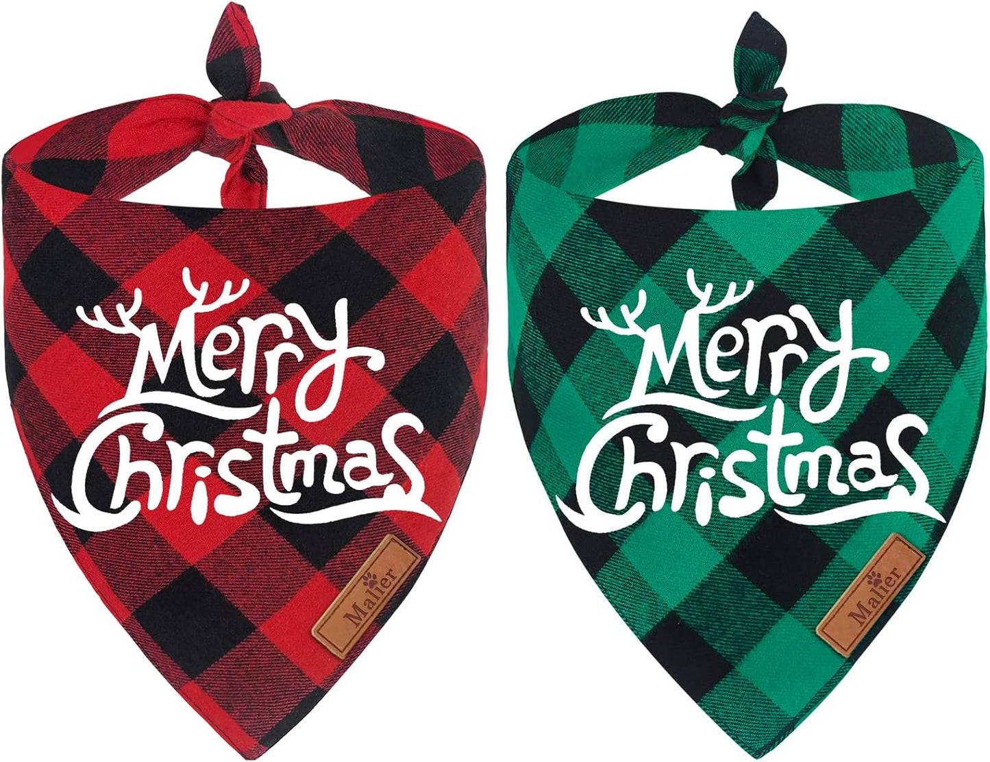 2 Pack Dog Bandanas Christmas Classic Buffalo Plaid Dog Bandana Dog Scarf Triangle Bibs Kerchief Merry Christmas Pet Costume for Small Medium Large Dogs Cats Pets (Christmas 1, Large)
