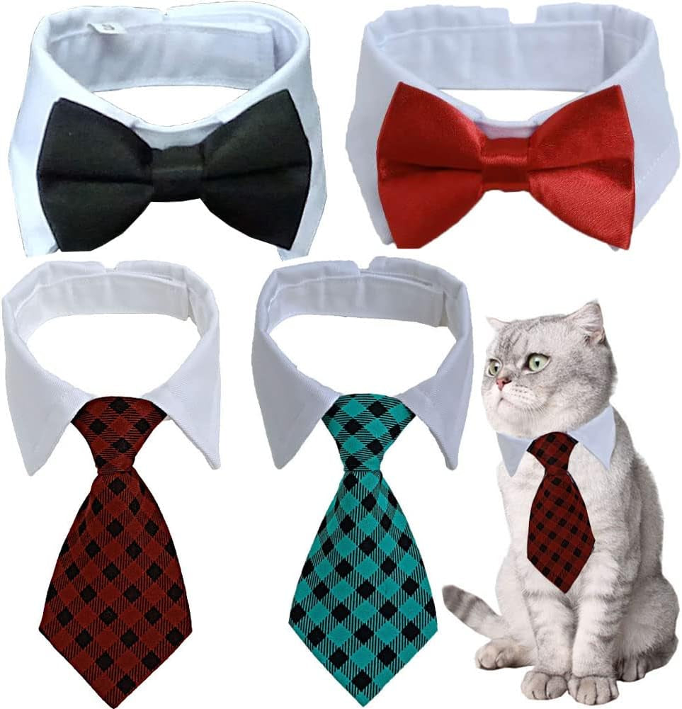 4 Pieces Pets Dog Cat Bowtie Pet Costume Adjustable Formal Necktie Collar for Cats Small Dogs Puppy Grooming Accessories Pink/Black
