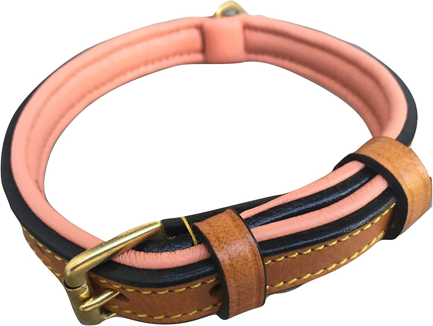 Padded Leather Dog Collar, Large Brown, Real Genuine Leather, 24" Long X 1.5 Wide, Fits Neck Size 18" to 21" Inches