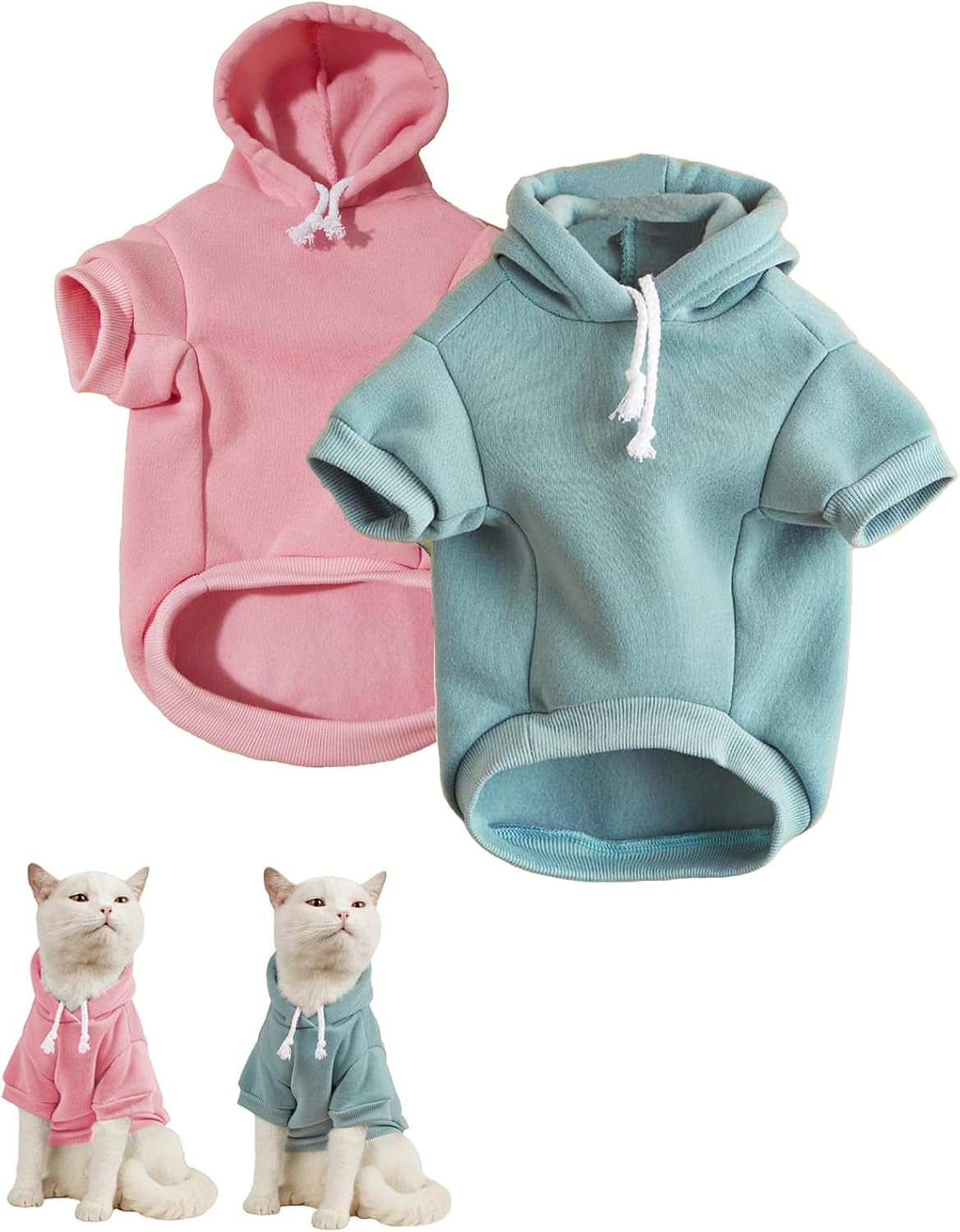 QWEENIE Basic Dog & Cat Hoodie, Warm Jacket - Small/Medium, Cadet Blue