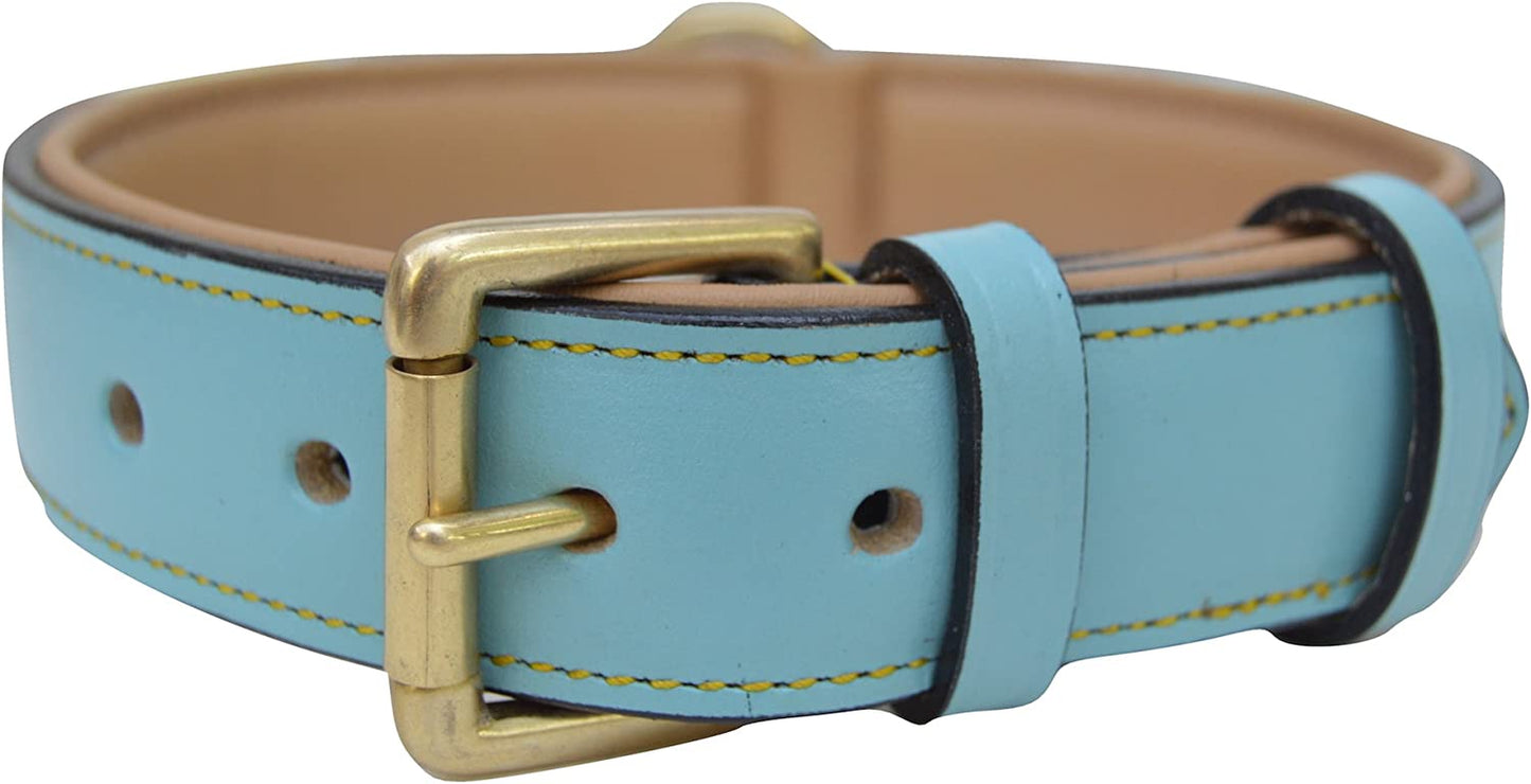 Padded Leather Dog Collar, Large Brown, Real Genuine Leather, 24" Long X 1.5 Wide, Fits Neck Size 18" to 21" Inches