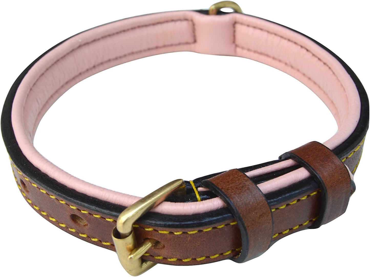 Padded Leather Dog Collar, Large Brown, Real Genuine Leather, 24" Long X 1.5 Wide, Fits Neck Size 18" to 21" Inches