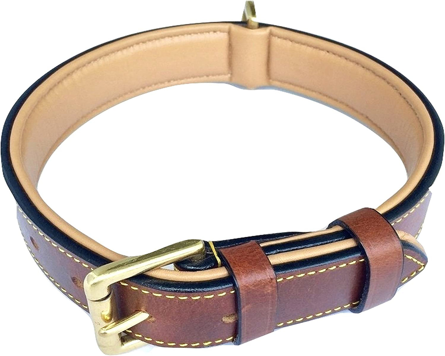 Padded Leather Dog Collar, Large Brown, Real Genuine Leather, 24" Long X 1.5 Wide, Fits Neck Size 18" to 21" Inches