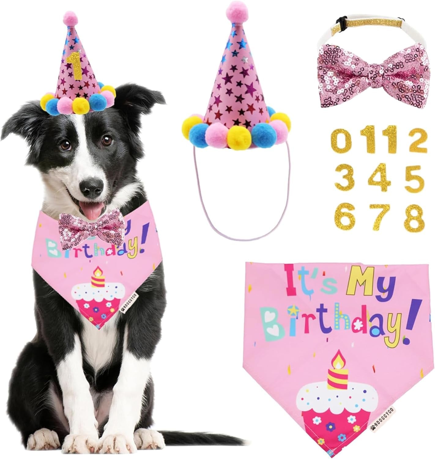 Dog Birthday Bandana Scarf and Blue Boy Pet Birthday Party Hat with Cute Bow Tie for Medium Large Dog Pet (Large)