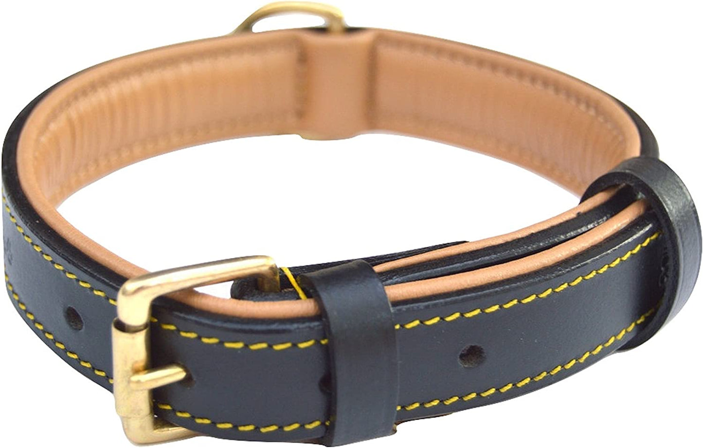 Padded Leather Dog Collar, Large Brown, Real Genuine Leather, 24" Long X 1.5 Wide, Fits Neck Size 18" to 21" Inches