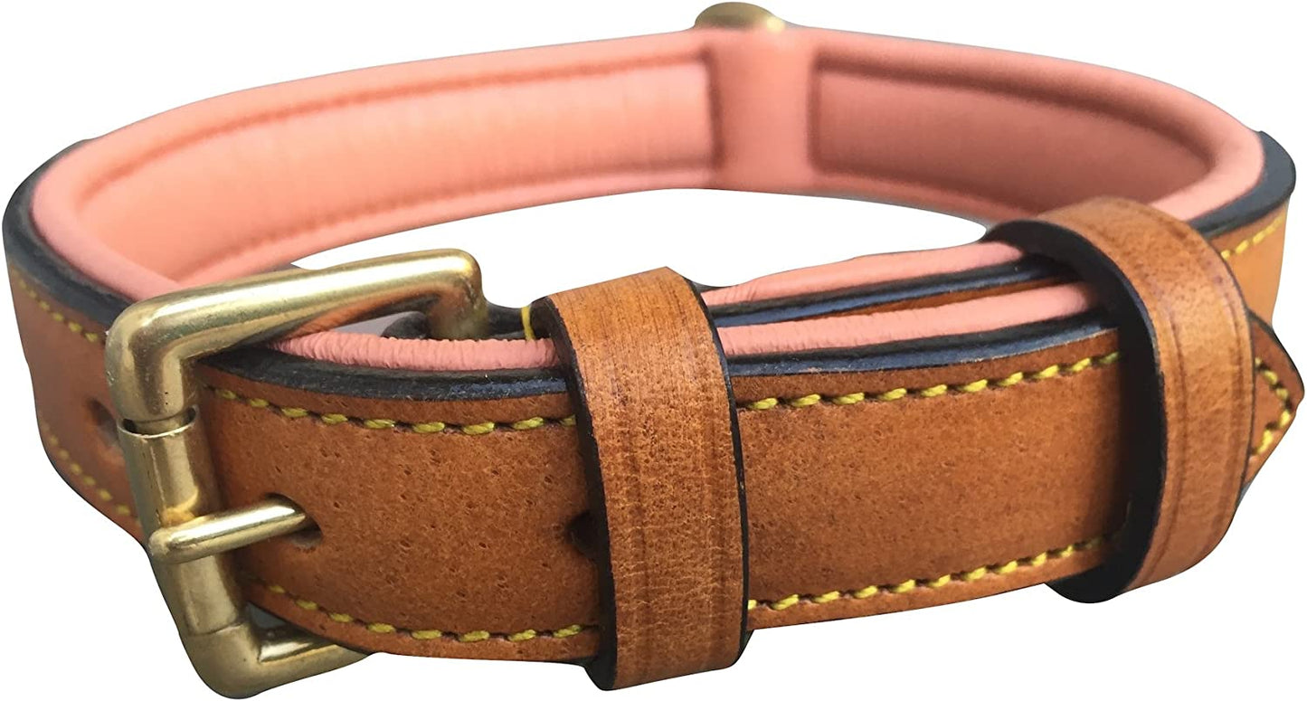 Padded Leather Dog Collar, Large Brown, Real Genuine Leather, 24" Long X 1.5 Wide, Fits Neck Size 18" to 21" Inches