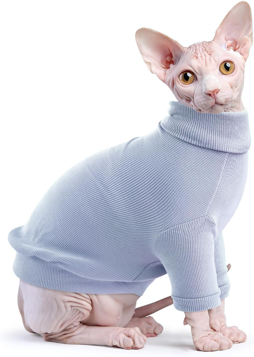 Sphynx Cat Shirt,Hairless Cats Cotton Clothes Turtleneck Sweater Breathable Pullover Kitten Apparel Adorable Vest Pajamas Jumpsuit for Cat and Small Dogs (Large, Yellow)