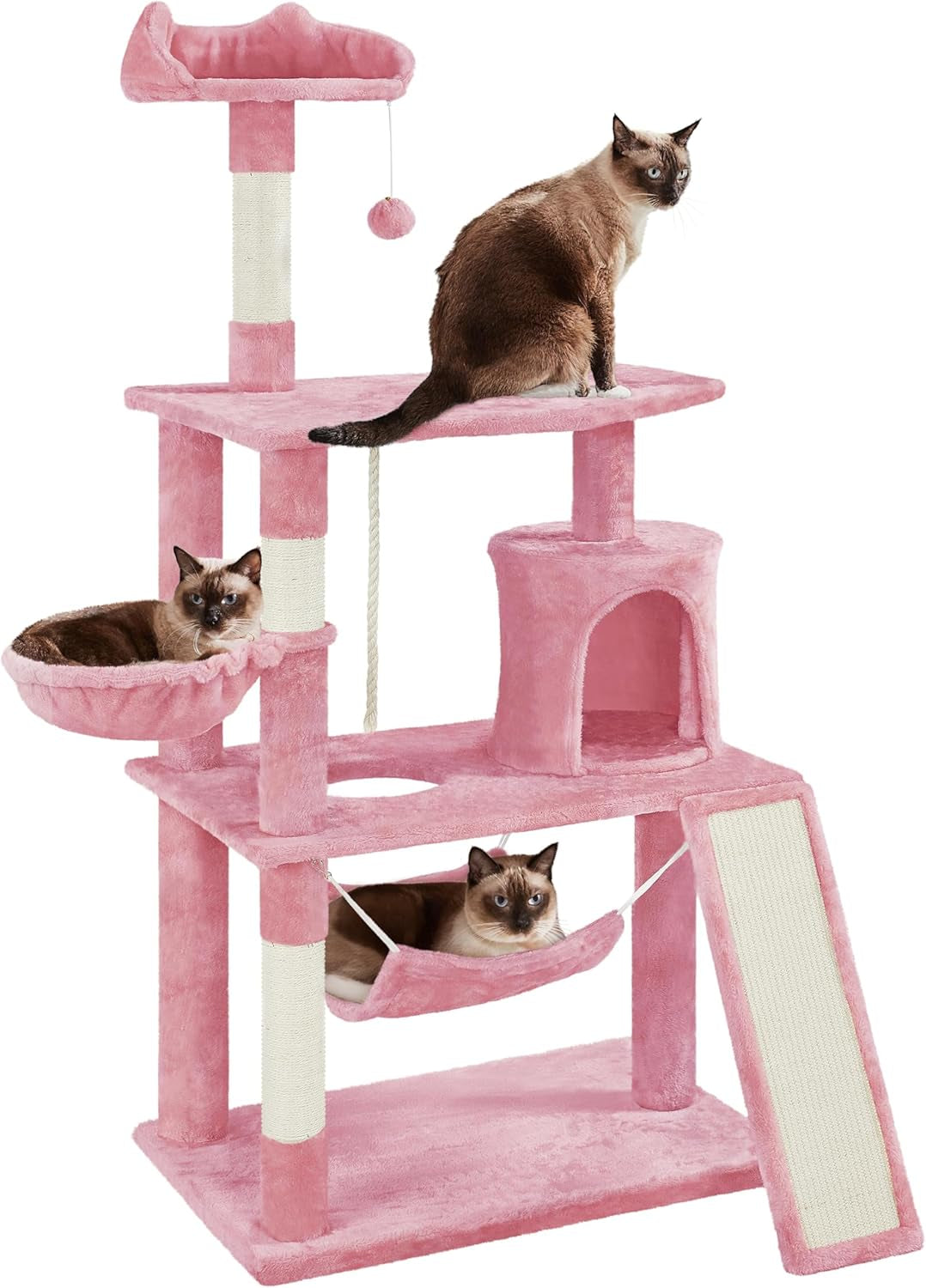63.5In Multi-Level Cat Tree Tower Condo with Scratching Posts, Platform & Hammock, Cat Activity Center Play Furniture for Kittens, Cats, and Pets