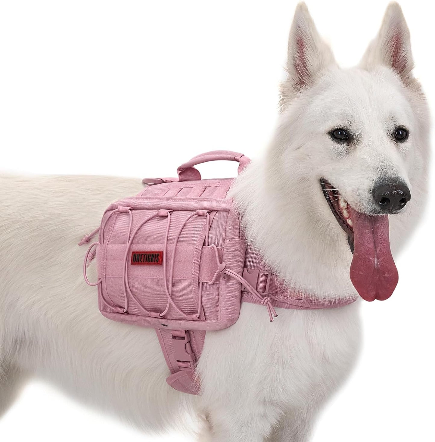 Dog Backpack for Medium & Large Dogs, Nylon Backpack for Dogs Tactical Pet Backpack with Side Pockets for Hiking Walking Training Running (Green, Large)