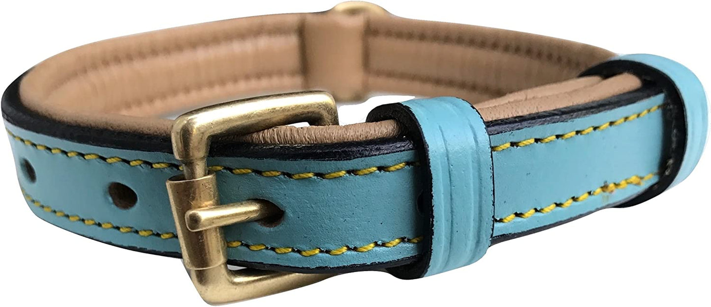 Padded Leather Dog Collar, Large Brown, Real Genuine Leather, 24" Long X 1.5 Wide, Fits Neck Size 18" to 21" Inches