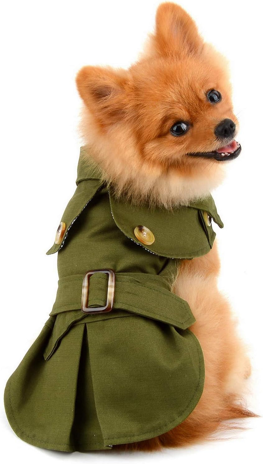 Pet Trench Coat for Small Dogs Girl Boy Windproof Fashion Western Jacket Belted Outerwear Autumn Winter Dog Clothes for Puppy Chihuahua Yorkie,Khaki,Size XXL