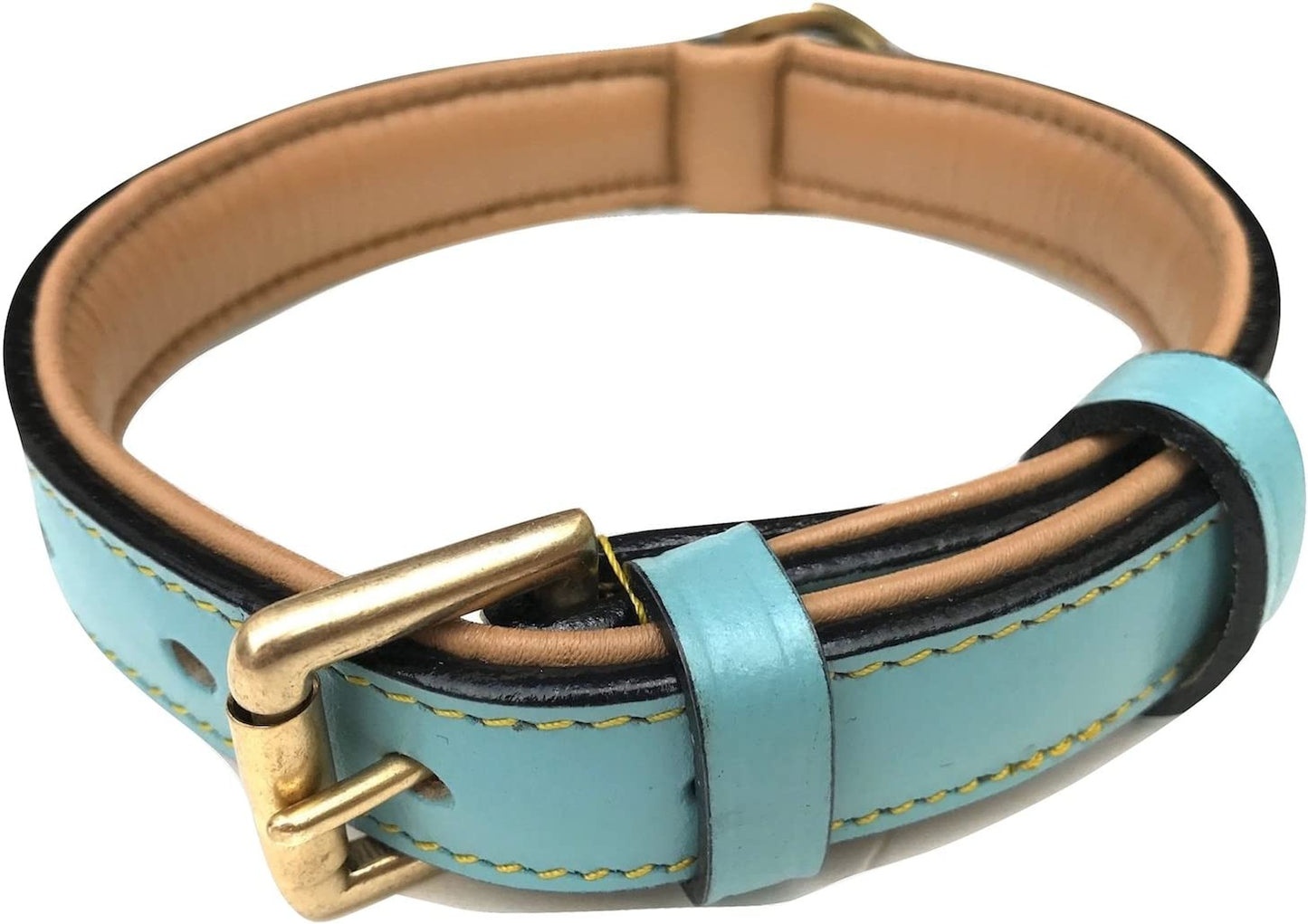 Padded Leather Dog Collar, Large Brown, Real Genuine Leather, 24" Long X 1.5 Wide, Fits Neck Size 18" to 21" Inches