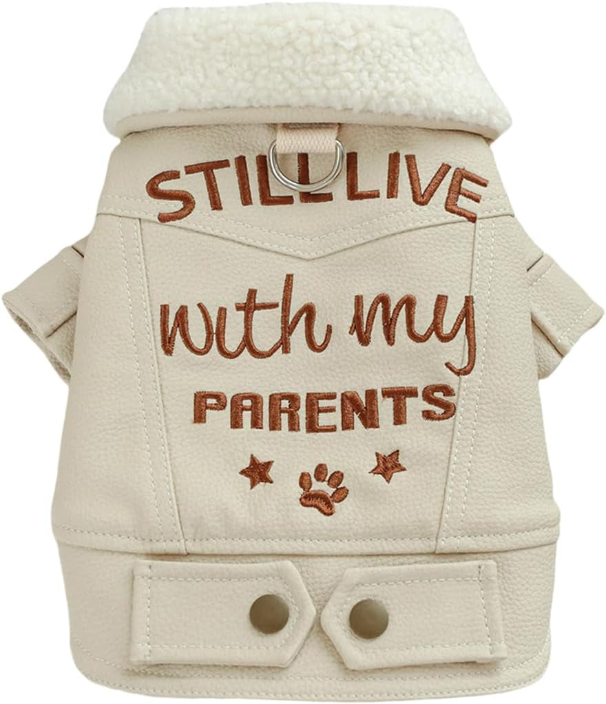 Dog Leather Jacket Fleece Lined Puppy Leather Coat Small Dog Winter Stylish Jacket Cold Weather Chihuahua Yorkie Warm Windproof Waterproof Coats Pet Christmas Holiday Birthday Dog Clothes