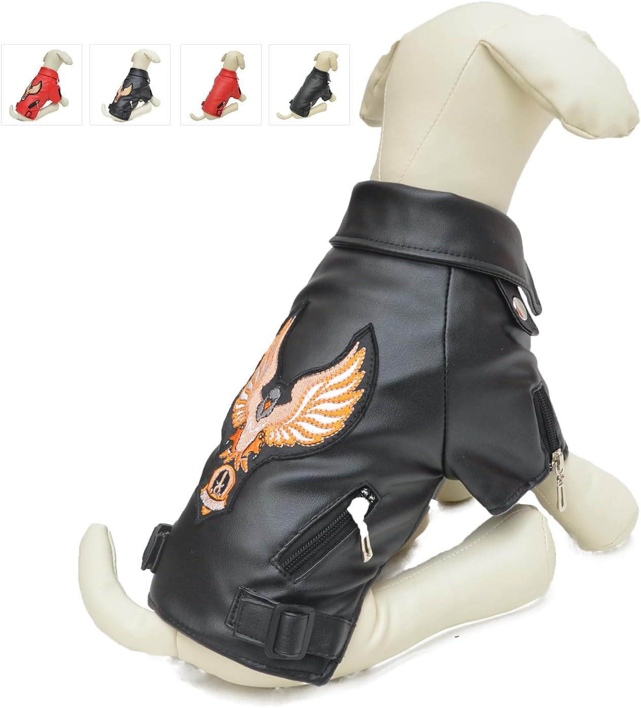 Cool Dog Leather Jacket, Warm Coats Dogs Windproof Cold Weather Coats for Large Medium Small Dogs, Miniature Schnauzers Clothing Red L