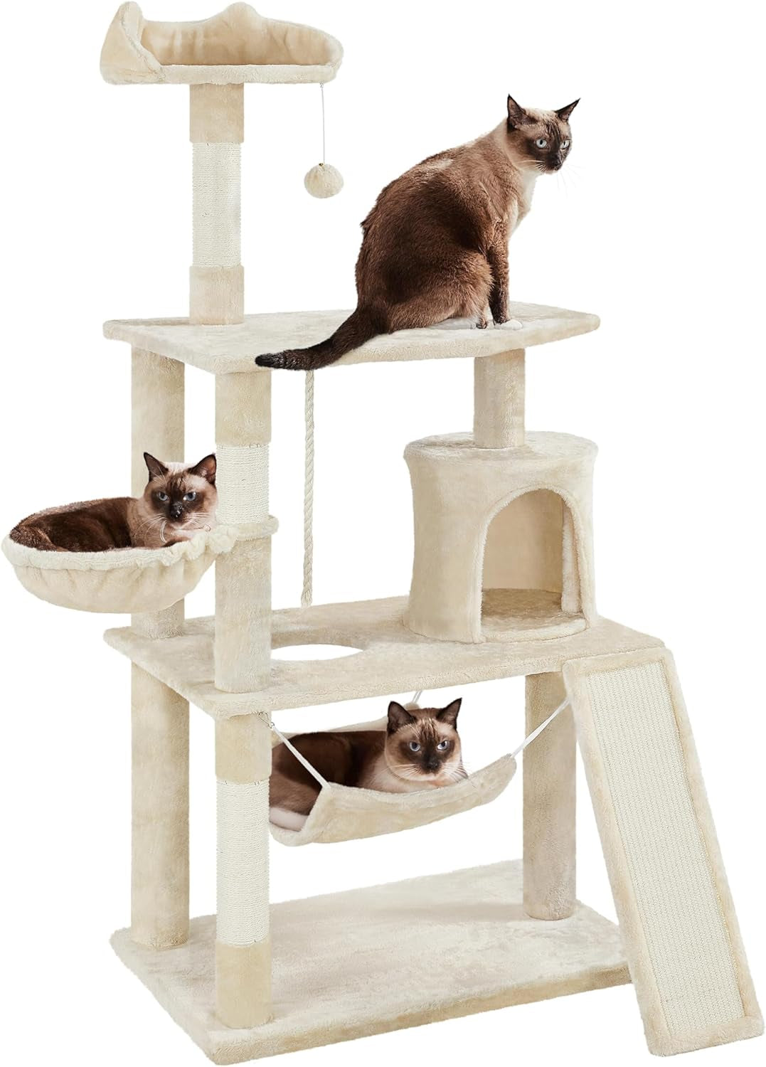 63.5In Multi-Level Cat Tree Tower Condo with Scratching Posts, Platform & Hammock, Cat Activity Center Play Furniture for Kittens, Cats, and Pets