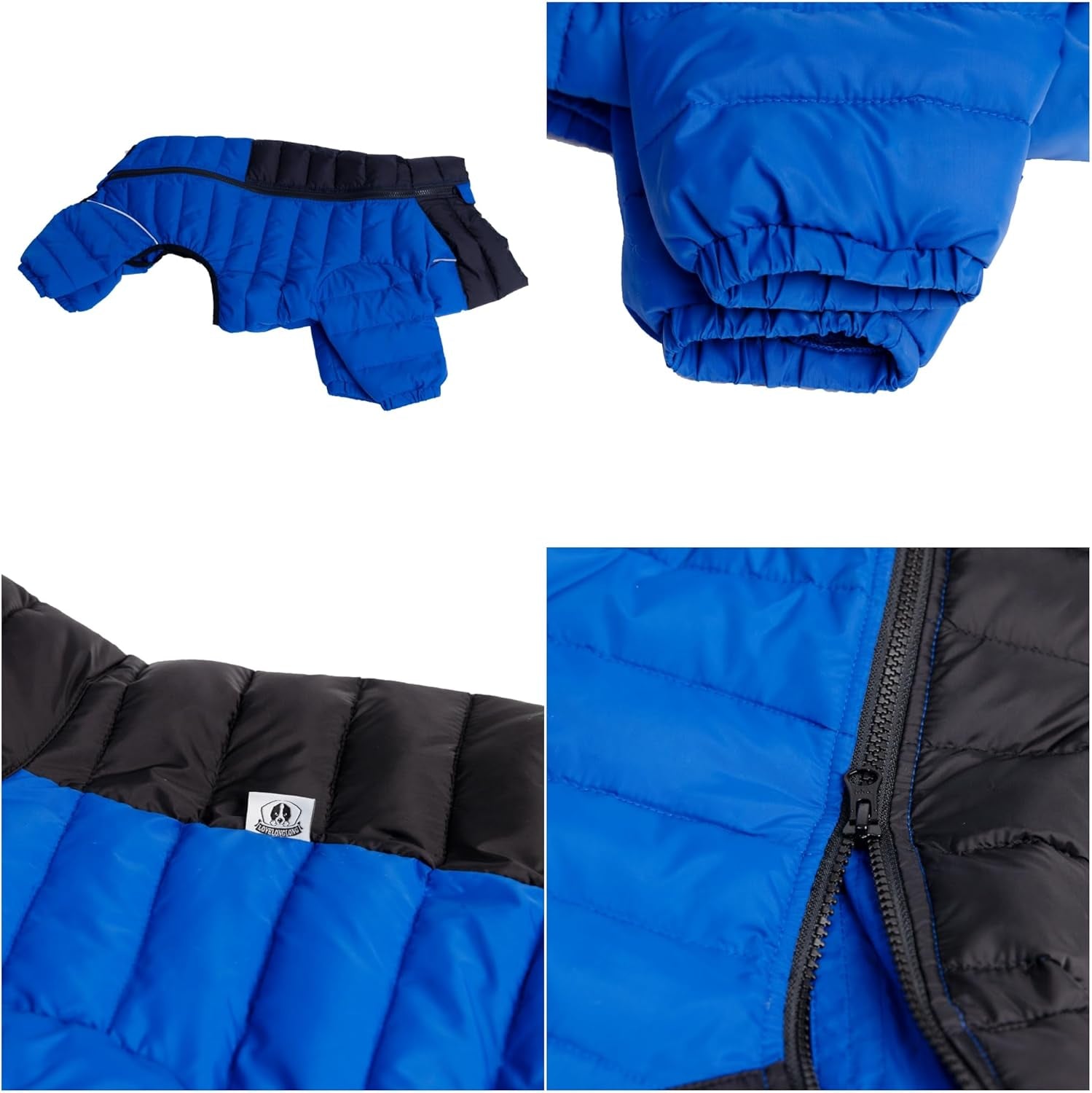 Dog Coat Dog Warm Jacket, 4 Legs Covered Waterproof Windproof Reflective Warm Dog Vest, Zippered Adjustable Outdoor Dog Snow Jacket for Small Medium Large Dogs Blue S