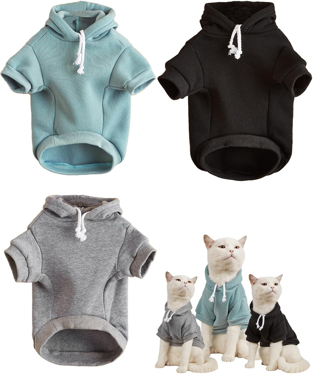 QWEENIE Basic Dog & Cat Hoodie, Warm Jacket - Small/Medium, Cadet Blue
