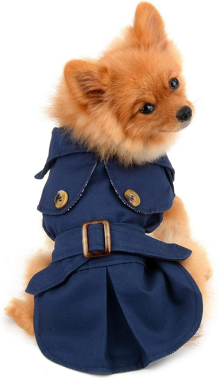 Pet Trench Coat for Small Dogs Girl Boy Windproof Fashion Western Jacket Belted Outerwear Autumn Winter Dog Clothes for Puppy Chihuahua Yorkie,Khaki,Size XXL