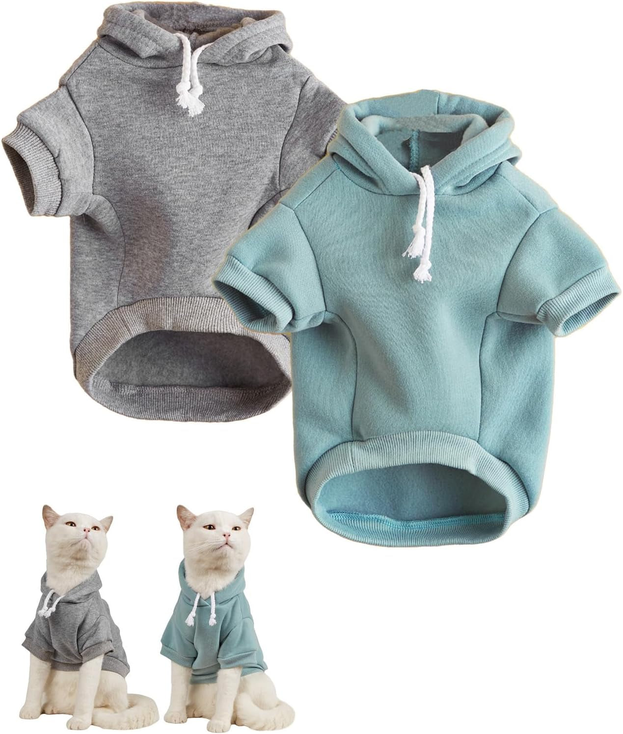 QWEENIE Basic Dog & Cat Hoodie, Warm Jacket - Small/Medium, Cadet Blue
