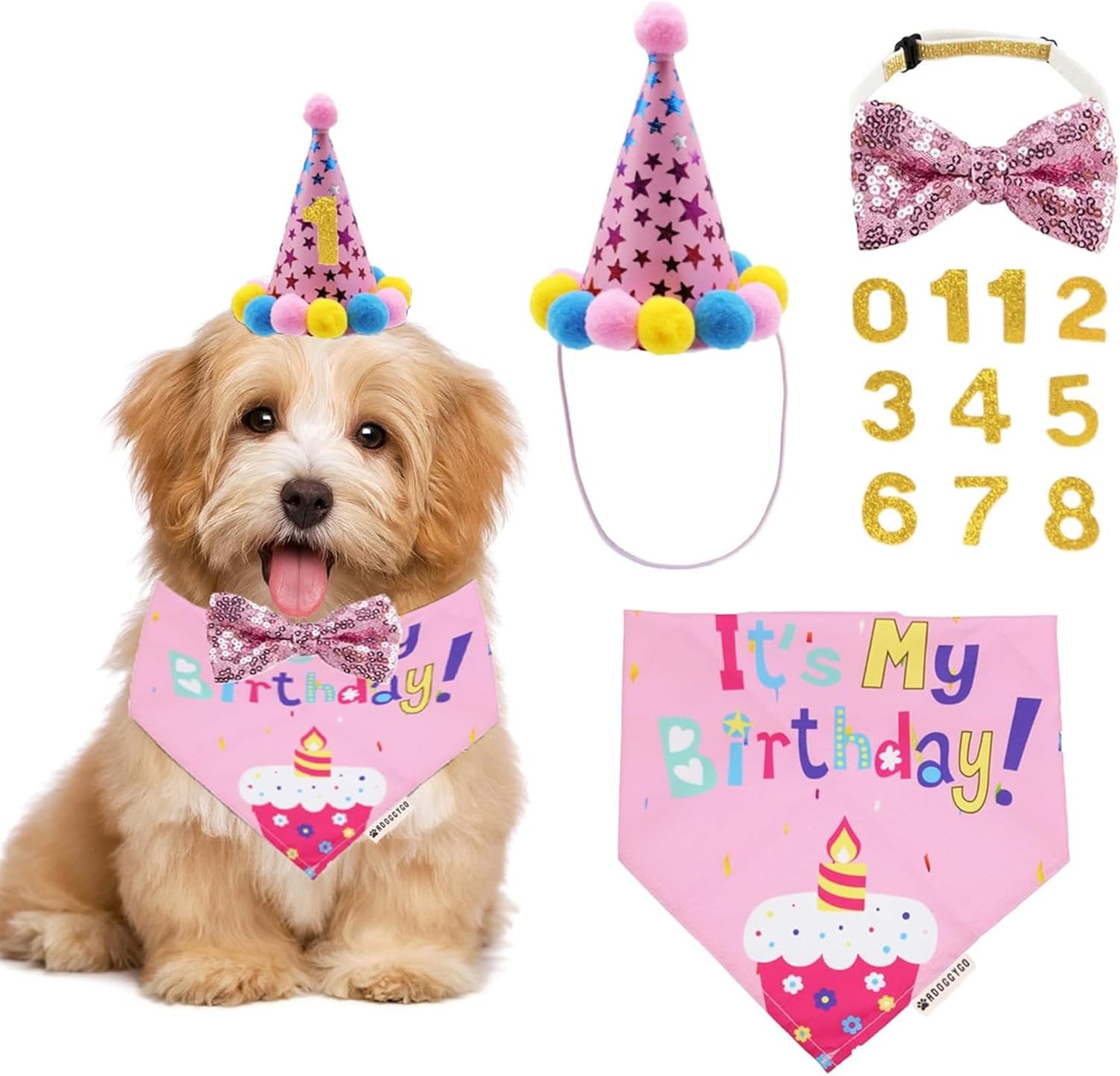 Dog Birthday Bandana Scarf and Blue Boy Pet Birthday Party Hat with Cute Bow Tie for Medium Large Dog Pet (Large)