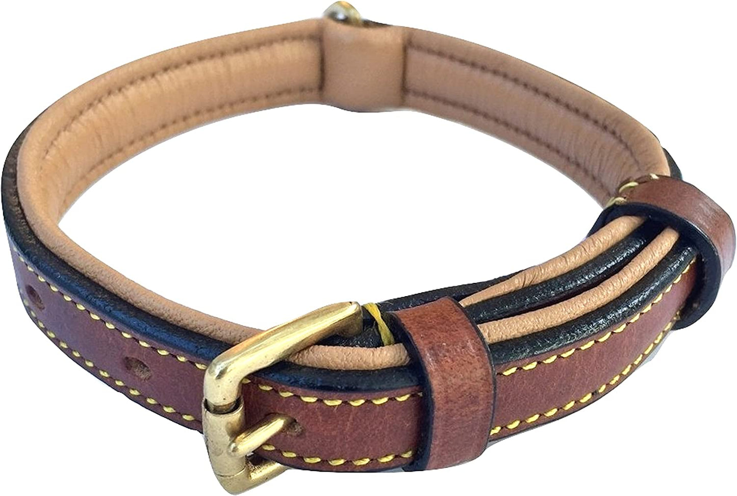 Padded Leather Dog Collar, Large Brown, Real Genuine Leather, 24" Long X 1.5 Wide, Fits Neck Size 18" to 21" Inches