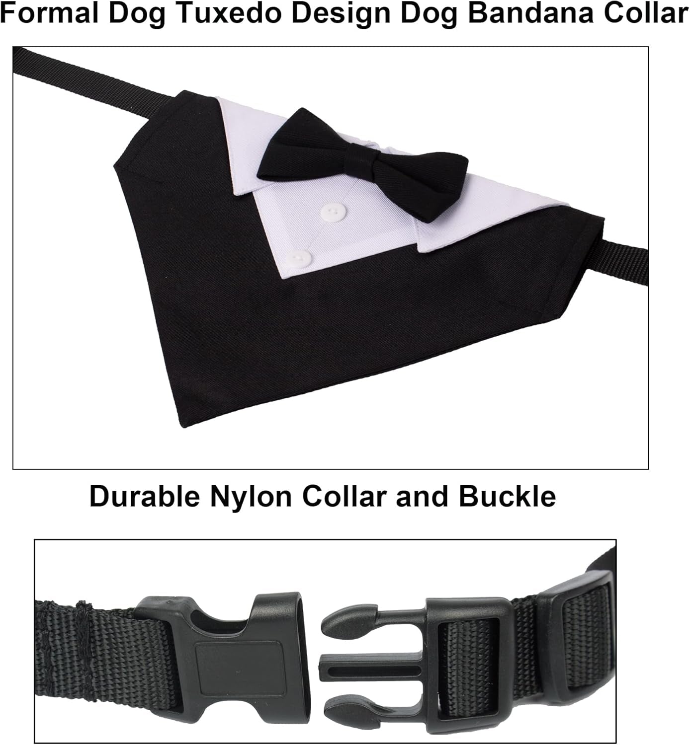 Formal Dog Tuxedo, Wedding Dog Collar with Bow Tie, Adjustable Pet Wedding Collar Bandana for Small Medium Large Dogs (Large, Black)