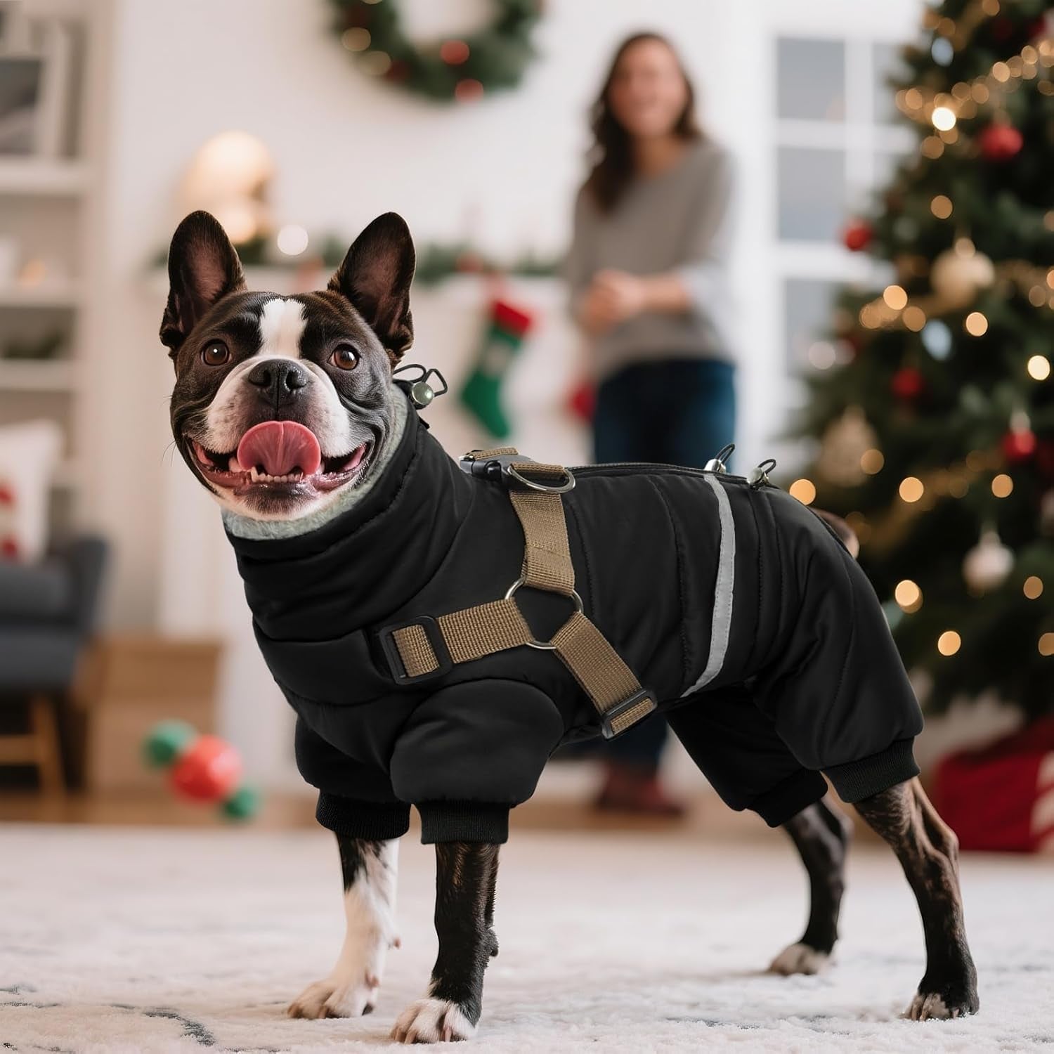 Black Dog Coat with Harness, Dog Winter Jacket, Dogs Onesie Body Warm Jackets, Small Dogs Winter Coats Reflective Windproof Warm Cold Weather Coats, Pet Waterproof Jacket Hiking S