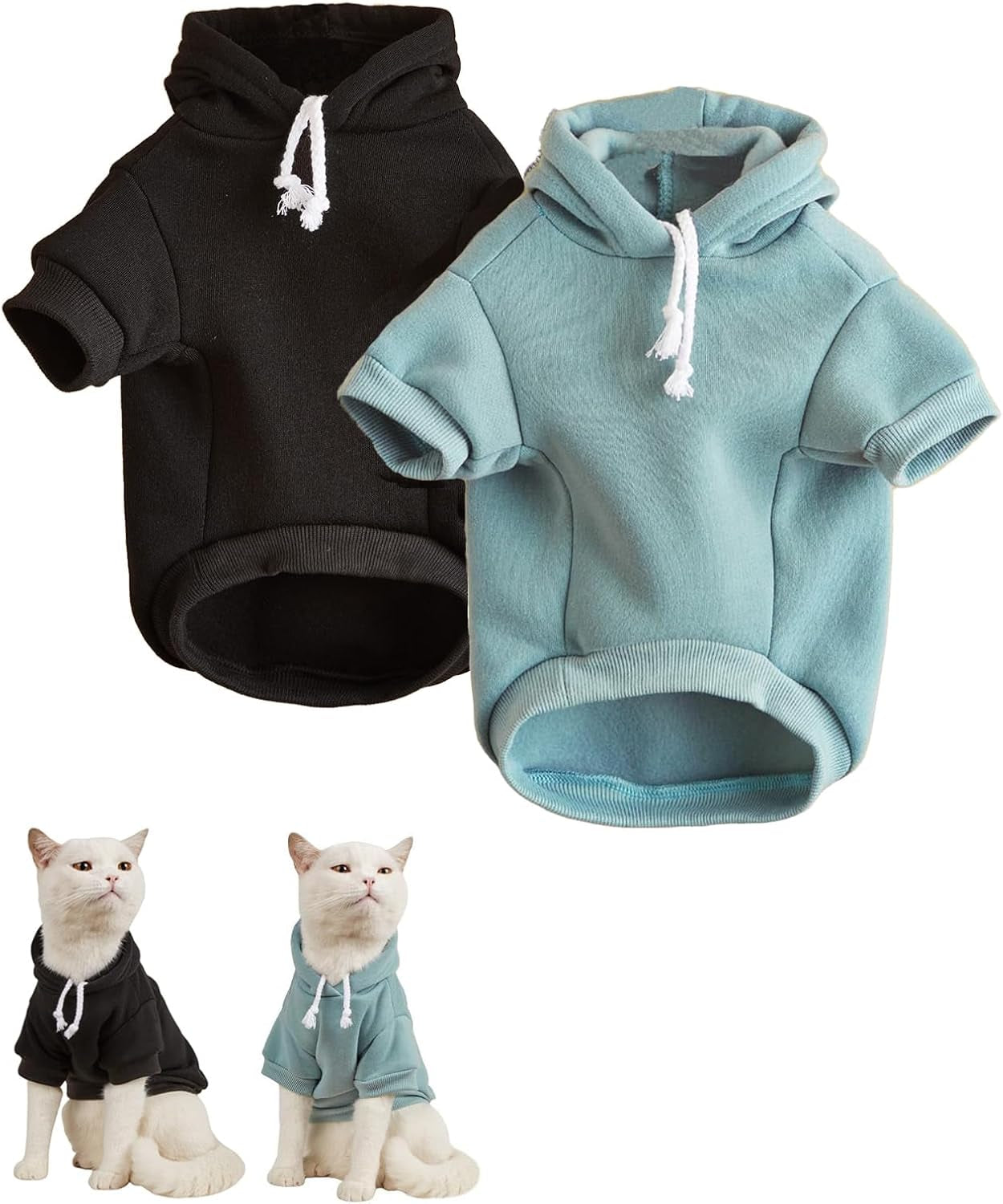 QWEENIE Basic Dog & Cat Hoodie, Warm Jacket - Small/Medium, Cadet Blue